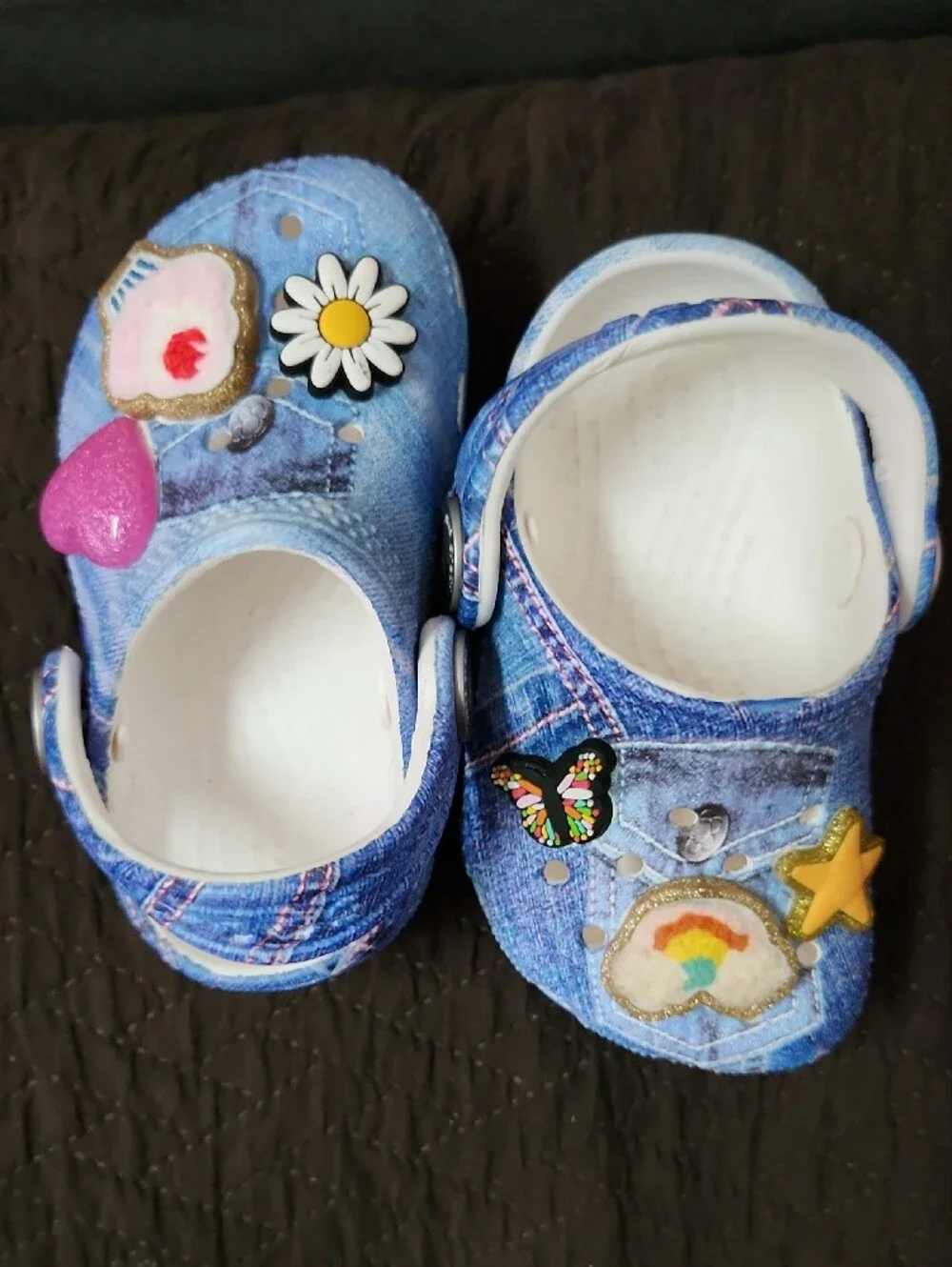 CROCS Kids Denim-Print Clogs with Colorful Charms